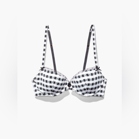 NWT Savage x Fenty Gingham Remix Unlined Plunge Bra, B/W, Size 38DD - Picture 5 of 9